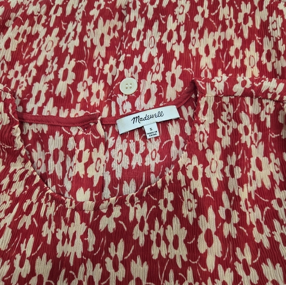 Madewell Red and White Relaxed Tie Front Blouse -Size S - 100% Polyester - Picture 4 of 9
